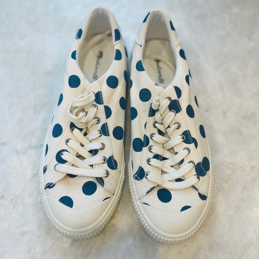 Madewell Polka Dot Canvas Sneakers in Cream and Blue